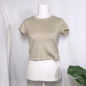John Galt Brandy Neutral Tone Short Sleeve Crop Top Simple Baby Tee Trendy Style